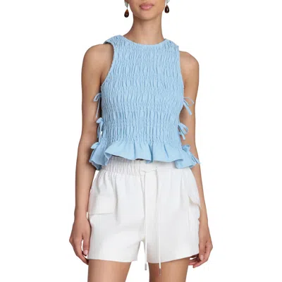 Avec Les Filles Smock Linen Blend Top In Blue