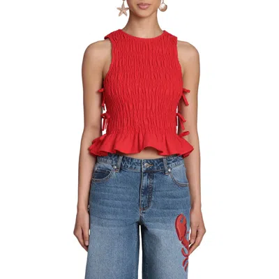 Avec Les Filles Smock Linen Blend Top In Red