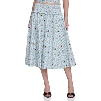 Avec Les Filles Smocked Circle Skirt In Blue