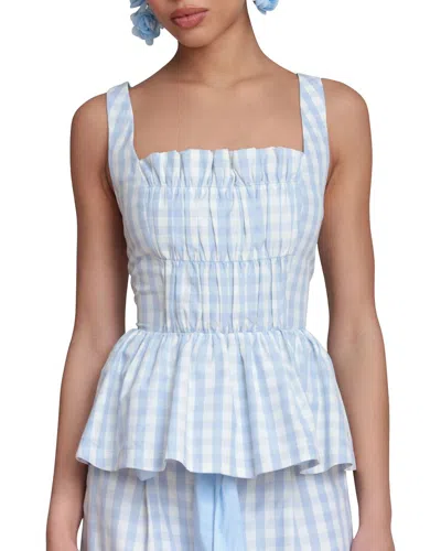 Avec Les Filles Smocked Detail Peplum Top In Light Blue Gingham