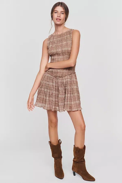 Avec Les Filles Smocked Drop Waist Mini Dress In Brown