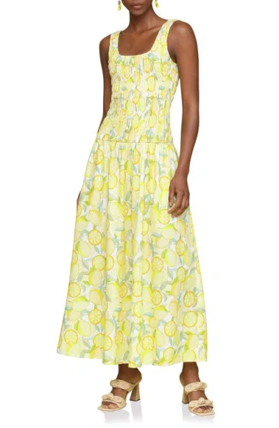 Avec Les Filles Smocked Sleeveless Fit & Flare Maxi Dress In Limoncello