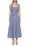 Avec Les Filles Smocked Sleeveless Fit & Flare Maxi Dress In Navy White Gingham