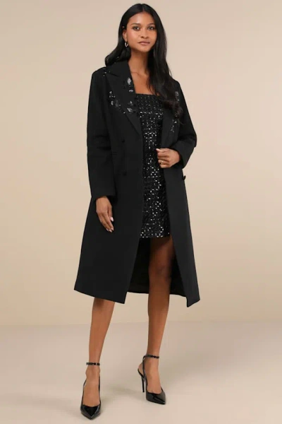 Avec Les Filles Sophisticated Weather Black Sequin Coat