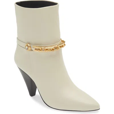 Avec Les Filles Spencer Golden Chain Pointed Toe Leather Bootie In Ivory