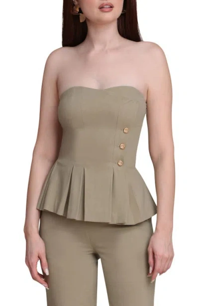 Avec Les Filles Strapless Pleated Peplum Top In Green