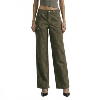 Avec Les Filles Stretch Cotton Paisley Camo Carpenter Jeans In Green