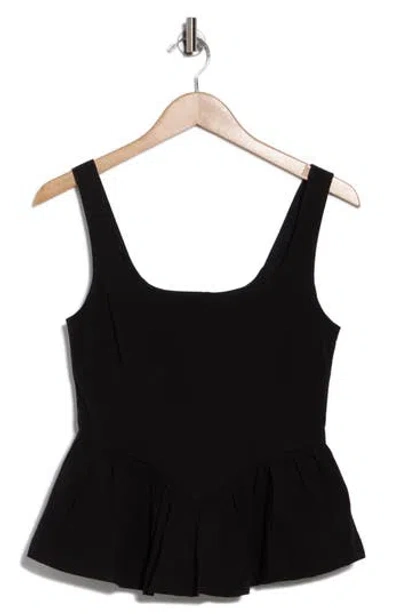 Avec Les Filles Stretch Cotton Peplum Tank In Black