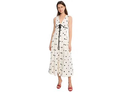 Avec Les Filles Stretch Cotton Poka Dot Halter Midi Dress In White