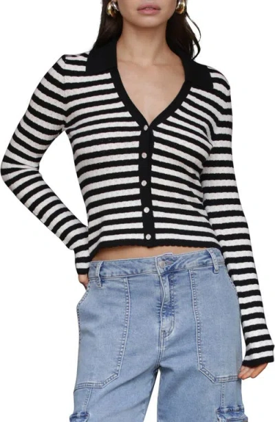 Avec Les Filles Stripe Crop Polo Cardigan