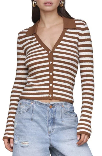 Avec Les Filles Stripe Crop Polo Cardigan