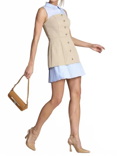 Avec Les Filles Sleeveless Mixed Media Shirtdress In Neutral