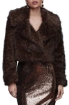 Avec Les Filles Stripe Faux Fur Crop Jacket In Brown
