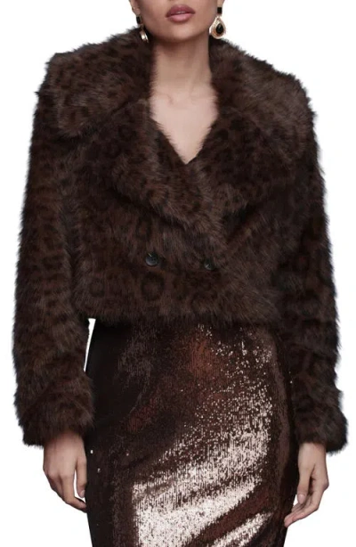 Avec Les Filles Stripe Faux Fur Crop Jacket In Brown