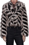 Avec Les Filles Stripe Faux Fur Crop Jacket In Multi