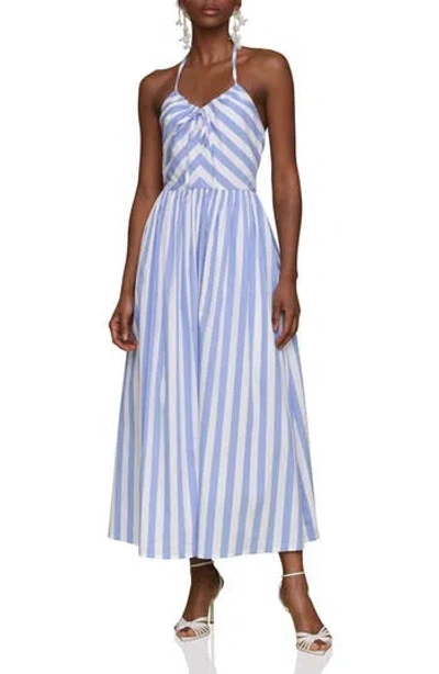 AVEC LES FILLES AVEC LES FILLES STRIPE HALTER NECK COTTON BLEND MIDI DRESS