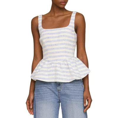 Avec Les Filles Stripe Peplum Cotton Blend Top In Blue,cream