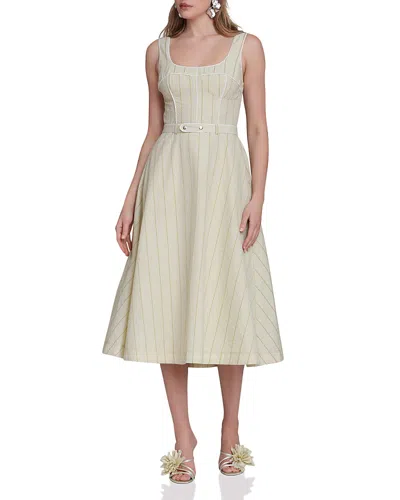 Avec Les Filles Striped Gingham Bustier Midi Dress In Gray