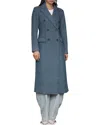 Avec Les Filles Strong Shoulder Double Breasted Herringbone Coat In Blue