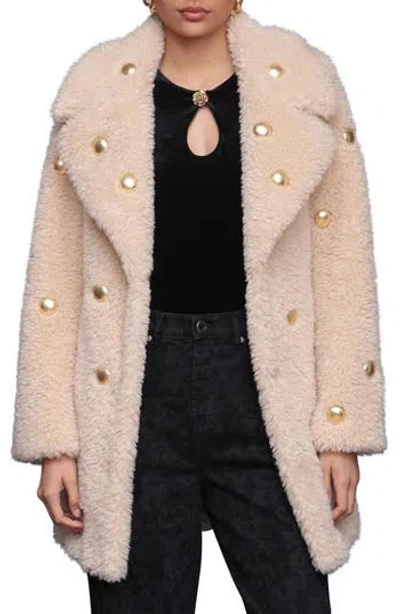 Avec Les Filles Stud Detail Faux Fur Coat In Multi