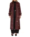 Avec Les Filles Studded Faux Ever Leather Belted Trench Coat In Burgundy