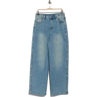 Avec Les Filles Studded Mid Rise Jeans In Azzuro Wash