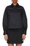 Avec Les Filles Studded Puff Sleeve Button-up Shirt In Black