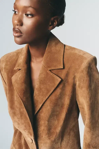 Avec Les Filles Suede Blazer Jacket In Brown