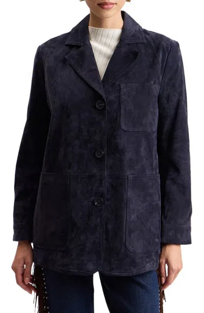 Avec Les Filles Suede Boyfriend Blazer In Blue