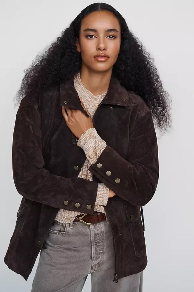 Avec Les Filles Suede Funnel Neck Jacket In Brown
