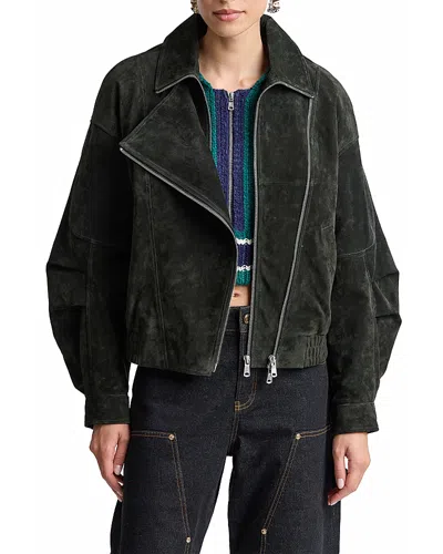 Avec Les Filles Suede Layered Bomber Jacket In Black