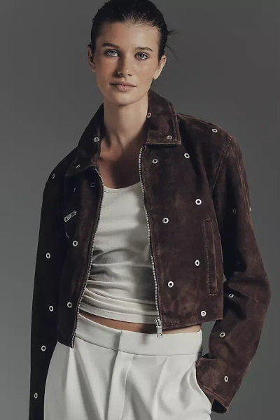 Avec Les Filles Suede Moto Jacket In Brown