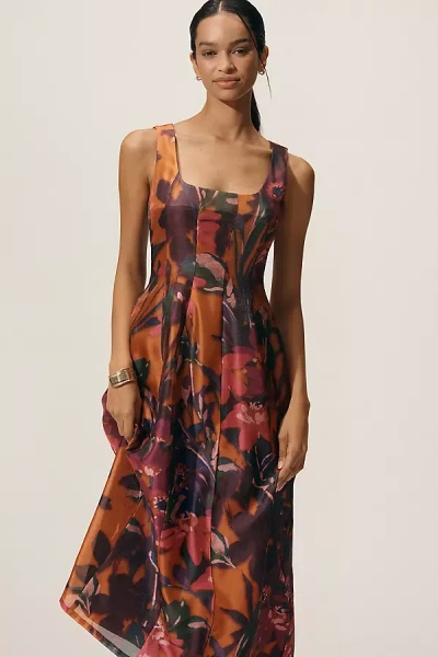 Avec Les Filles Sweetheart A-line Midi Dress In Brown