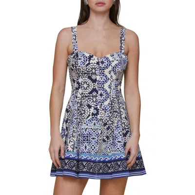 Avec Les Filles Sweetheart Neck Stretch Cotton Mini Sundress In Blue