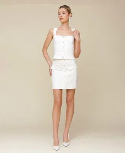 Avec Les Filles Sweetheart Neck Vest Top Button Front Mini Skirt In White Denim