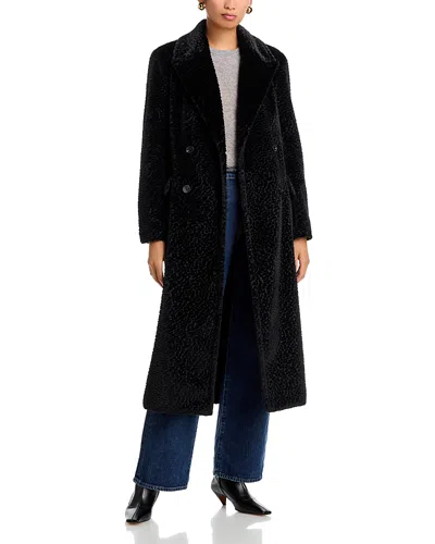 Avec Les Filles Textured Faux Fur Coat In Black