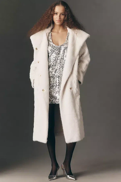 Avec Les Filles Textured Faux Fur Coat Jacket In White