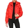 Avec Les Filles Water Resistant Crop Bomber Puffer Jacket With Attached Zip Bib
