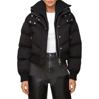 Avec Les Filles Thermalpuff™ Crop Puffer Jacket With Rib Bib In Black