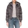 Avec Les Filles Water Resistant Crop Bomber Puffer Jacket With Attached Zip Bib In Greige