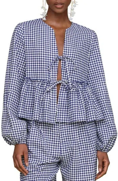 AVEC LES FILLES AVEC LES FILLES TIE FRONT GINGAHM LINEN BLEND TOP
