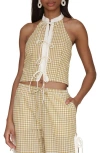 Avec Les Filles Tie Front Gingham Top In Olio Gingham