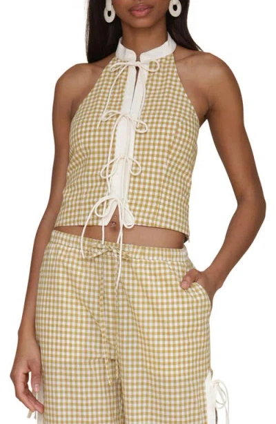 Avec Les Filles Tie Front Gingham Top In Olio Gingham