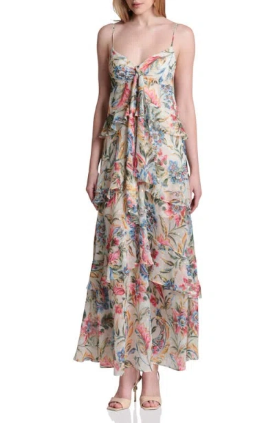 Avec Les Filles Tie Front Ruffle Maxi Dress In Multi