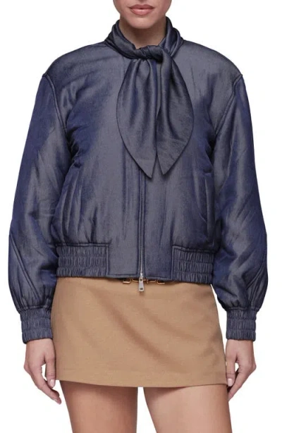 Avec Les Filles Tie Neck Bomber Jacket In Blue