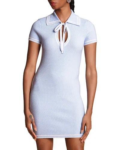 Avec Les Filles Tie Neck Fitted Mini Dress In Blue