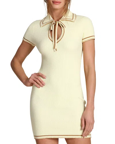 Avec Les Filles Tie Neck Fitted Mini Dress In Yellow