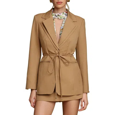 Avec Les Filles Tie Waist Cutaway Blazer In Neutral