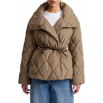Avec Les Filles Tie Waist Puffer Coat In Yellow