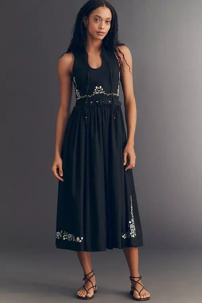 Avec Les Filles Tie-neck Cinched Midi Dress In Black